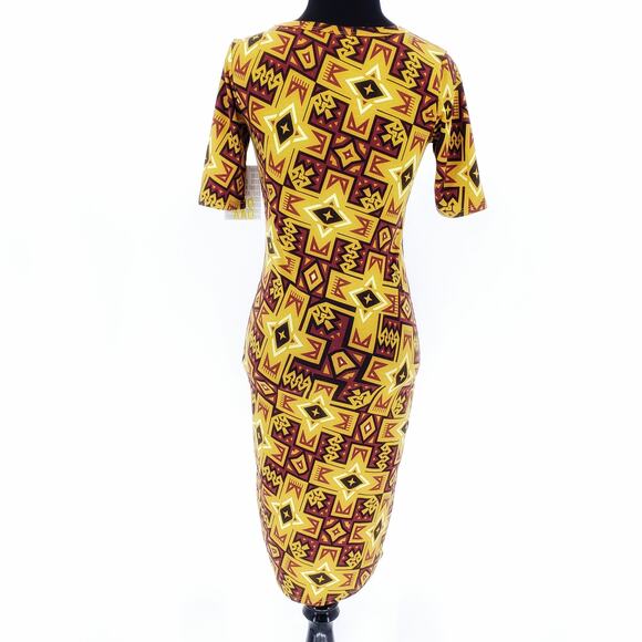 Lularoe Julia Bodycon Dress Short Sleeve Size XXS Print Knee Length Boho Art Mom - Picture 2 of 13